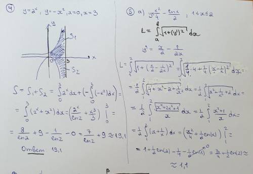 4. (а) вычислить площади фигур, ограниченных линиями y = 2^x, y= -x², x= 0, x=3 5. (а,б,в) вычислить
