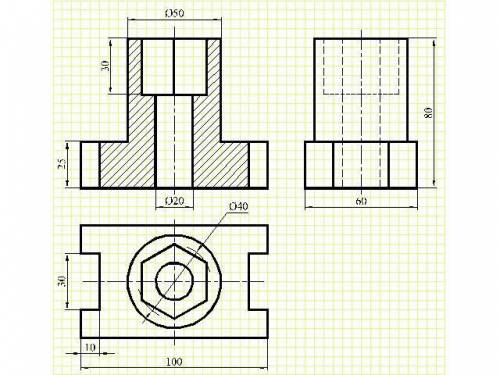 Инженерная графика (Черчение) БУКСА ВЫРУЧАЙ По двум видам детали построить третий, сделать разрезы,