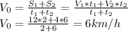 V_{0}=\frac{S_{1}+S_{2}}{t_{1}+t_{2}} =\frac{V_{1}*t_{1}+V_{2}*t_{2}}{t_{1}+t_{2}} \\V_{0}=\frac{12*2+4*6}{2+6} =6 km/h