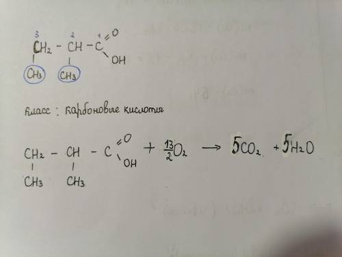 2, 3 диметил пропановая кислота написать: формула, класс, реакция горения