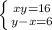 \left \{ {{xy=16} \atop {y-x=6}} \right.