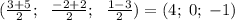 (\frac{3+5}{2}; \;\ \frac{-2+2}{2};\;\ \frac{1-3}{2})=(4;\; 0;\; -1)