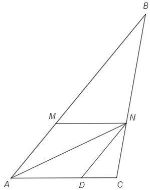 До іть будь ласка ДУЖЕ ТРЕБА Ромб AMND вписаний в трикутник ABC так, що його сторони AM і AD лежать