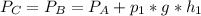 P_{C}=P_{B}=P_{A}+p_{1} *g*h_{1}