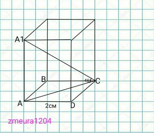 Основа прямокутного паралелепіпеда квадрат зі стороною 2 см. Знайтиплощуповноїповерхні цьогопаралеле