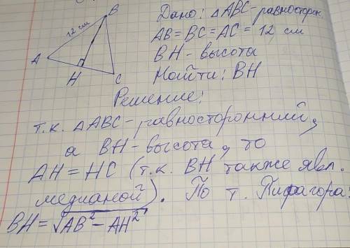 :) Определите высоту равностороннего треугольника со сторонами 12 см с наибольшей площадью.