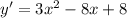 y'=3x^{2} -8x+8