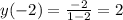 \\y( - 2) = \frac{ - 2}{1 - 2} = 2 \\