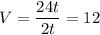 V=\dfrac{24t}{2t}=12