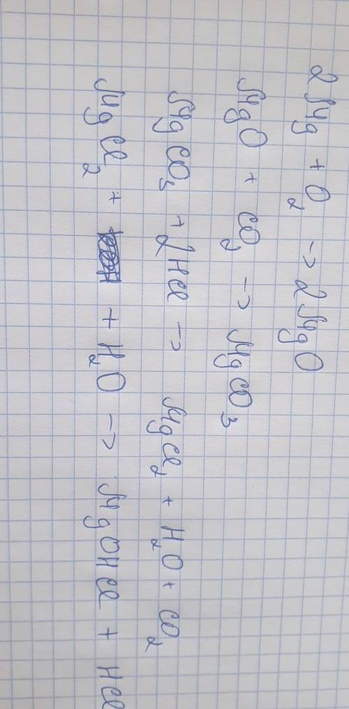 Составить уравнение реакций, с которых можно осуществить указанные превращения: Mg=MgO=MgCO3=MgCl2=M