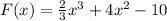 F(x) = \frac{2}{3}x^{3} + 4x^{2} - 10