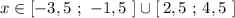 x\in [-3,5\ ;\ -1,5\ ]\cup [\, 2,5\ ;\, 4,5\ ]