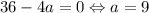 36-4a=0\Leftrightarrow a=9