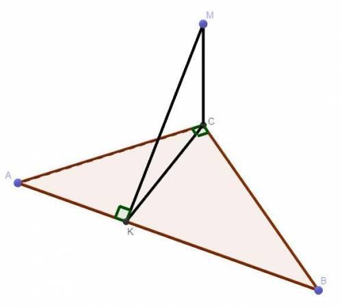 В треугольнике АВС угол с-90 АС-15 ВС-20 из точки М к плоскости треугольника проведён перпендикулярн