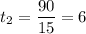 t_{2}=\dfrac{90}{15}=6