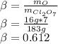 \beta =\frac{m_{O} }{m_{Cl_{2}O_{7} } } \\\beta =\frac{16g*7}{183g} \\\beta=0.612