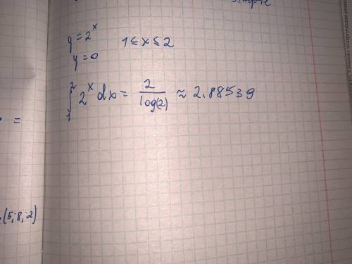 Вычислить площадь фигуры, ограниченной указанными линиями у =2^x , y=0, x-1, x=2