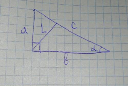 2.99. Знайти бісектрису прямого кута трикутника, якщо гіпотенуза його дорівнює с, а гострий кут а. б