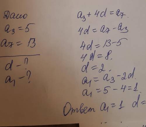 Арифметична прогресія задана третім і сьомим її членом А3=5, А7=13​