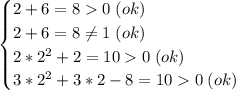 \begin{cases} 2+6=80 \; (ok)\\2+6=8\neq 1 \; (ok)\\2*2^2+2=100 \; (ok)\\3*2^2+3*2-8=100 \;(ok) \end{cases}