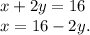 x+2y = 16\\x = 16-2y.