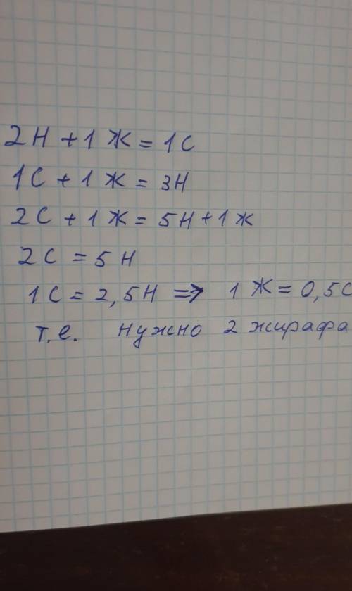 2носорога и жираф весят как 1 слон, а слон и жираф весят как 3 носорога. Сколько жирафов нужно, чтоб