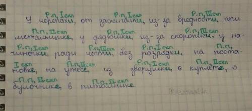 • Спиши слова. Определи склонения и падежи. Вставь пропущенные буквы. у черепах... от зажигалк... из