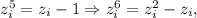 z_i^5=z_i-1\Rightarrow z_i^6=z_i^2-z_i,