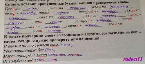 Спиши, вставив пропущенные буквы,запиши проверочные слова.