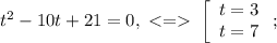 t^2-10t+21=0,\;\;\left[\begin{array}{c}t=3\\t=7\end{array}\right;