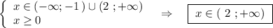 \left\{\begin{array}{l}x\in (-\infty ;-1\, )\cup (2\ ;+\infty )\\x\geq 0\end{array}\right\ \ \Rightarrow \ \ \ \boxed{\ x\in (\ 2\ ;+\infty )\ }