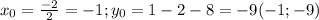 x_0=\frac{-2}{2}=-1; y_0=1-2-8=-9 (-1;-9)