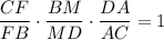 \dfrac{CF}{FB}\cdot\dfrac{BM}{MD}\cdot\dfrac{DA}{AC}=1