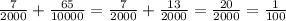 \frac{7}{2000} + \frac{65}{10000} = \frac{7}{2000} + \frac{13}{2000} = \frac{20}{2000} = \frac{1}{100}