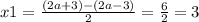 x1=\frac{(2a+3)-(2a-3)}{2} = \frac{6}{2} =3