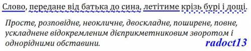 Зробити синтаксичний розбір речення .Слово передане від батька до сина летітиме крізь бурі і дощі. Р