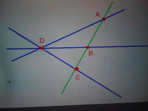 отметил точки A B C D так чтобы точка A B C лежали на одной прямой а D нет. Через каждые две точки П