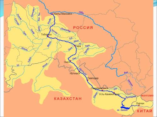 План описания реки Ертыс: 1) Географическое положение, бассейн реки2) Длина в км3) Притоки4) Исток5)