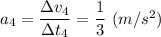 a_4 = \dfrac{\Delta v_4}{\Delta t_4} = \dfrac{1}{3} ~(m/s^2)