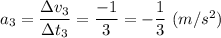 a_3 = \dfrac{\Delta v_3}{\Delta t_3} = \dfrac{-1}{3} = -\dfrac{1}{3} ~(m/s^2)