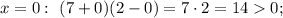 x=0: \ (7+0)(2-0)=7 \cdot 2=140;