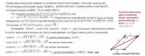 Сколько различных целых значений может принимать длина вектора x⁻, если x⁻ = a⁻ + b⁻ , |a⁻| = 2, |b⁻