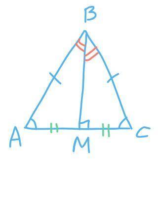 4. У трикутнику ABC кути А і С рівні, BM — высота. Доведіть, що триугольник АВМ= триугольнику СВМ по