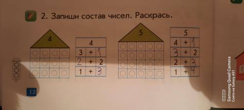 2. Запиши состав чисел. Раскрась. 5 5. 4+ 4 + 2 3 + + 2 2 + (о