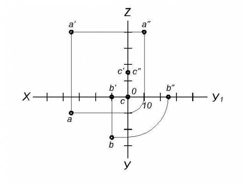 ￼￼Построить ￼￼точки по координатам ￼￼(инженерная графика) А(35,10,40) Б(10,25,0) С(0,0,15) В двух пл