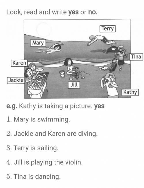 • Reading and Writing 7. Look, read and write yes or no. (20 marks) Terry Mary Tina Karen Jackie Jil