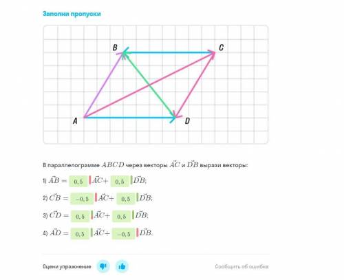 В параллелограмме ABCD через векторы AC И DB Вырази вектор AB, CD, BC, CD и AD