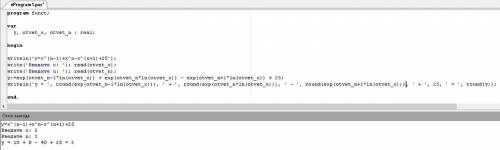 Написать программу вычисления значения функции у=x^(n-1)+x^n-x^(n+1)+25 по заданным значениям х и n,