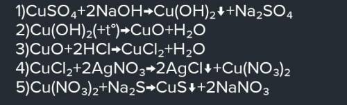 CuO → CuSO4 → CuCl2 → Cu(NO3)2 → CuSO4 → CuS