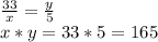 \frac{33}{x} = \frac{y}{5}\\x * y = 33 * 5 = 165